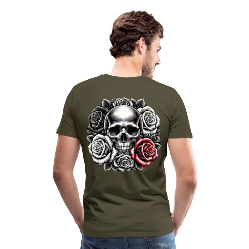Men T-Shirt Skull Roses - Khaki