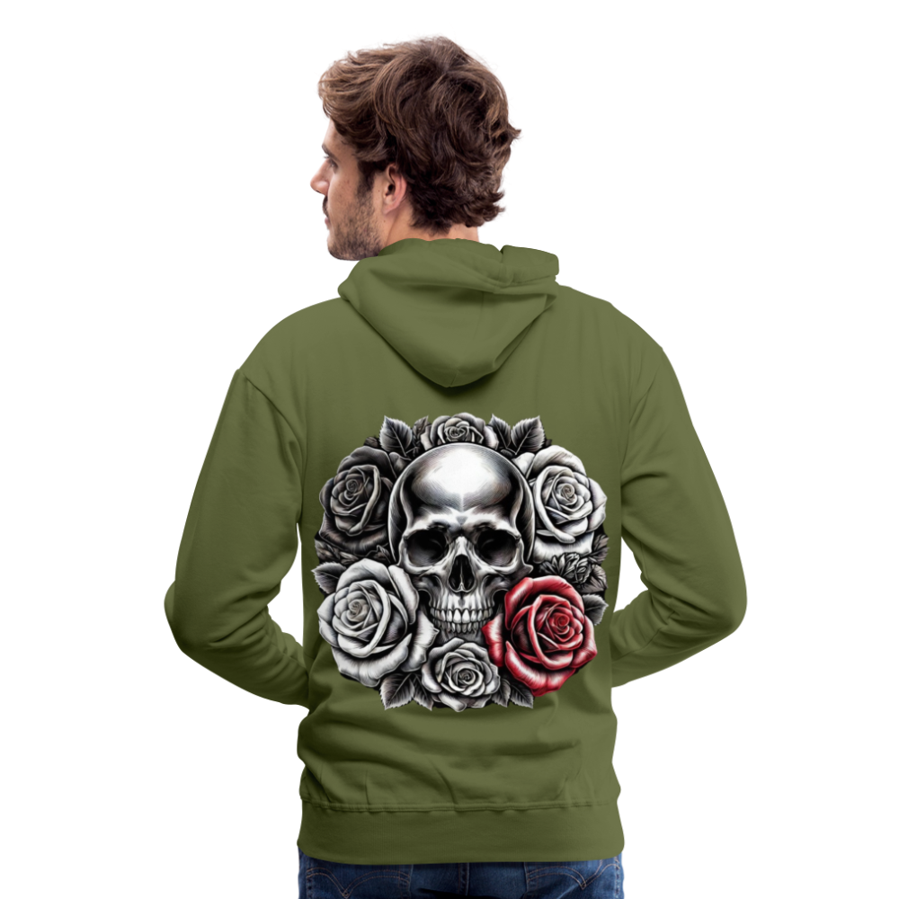 Men Hoodie Skull Roses - Olivgrün