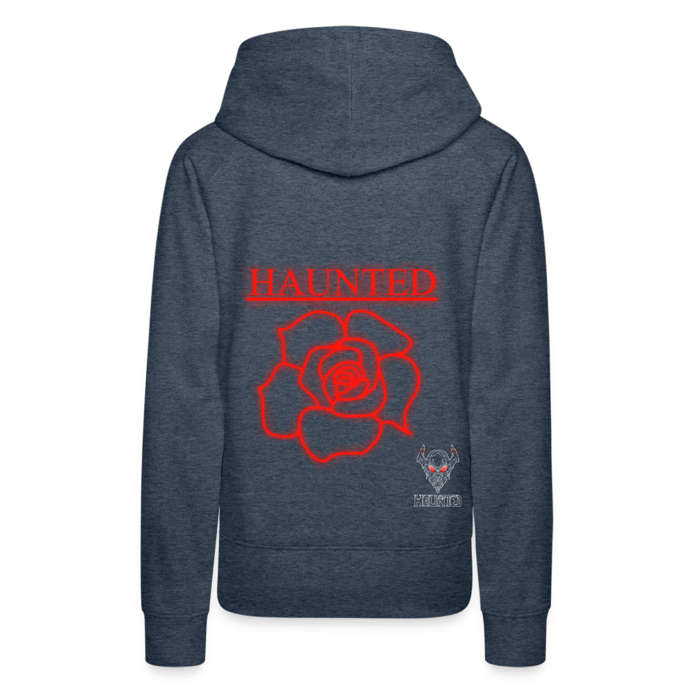 Women Hoodie Red Neon Rose - Jeansblau