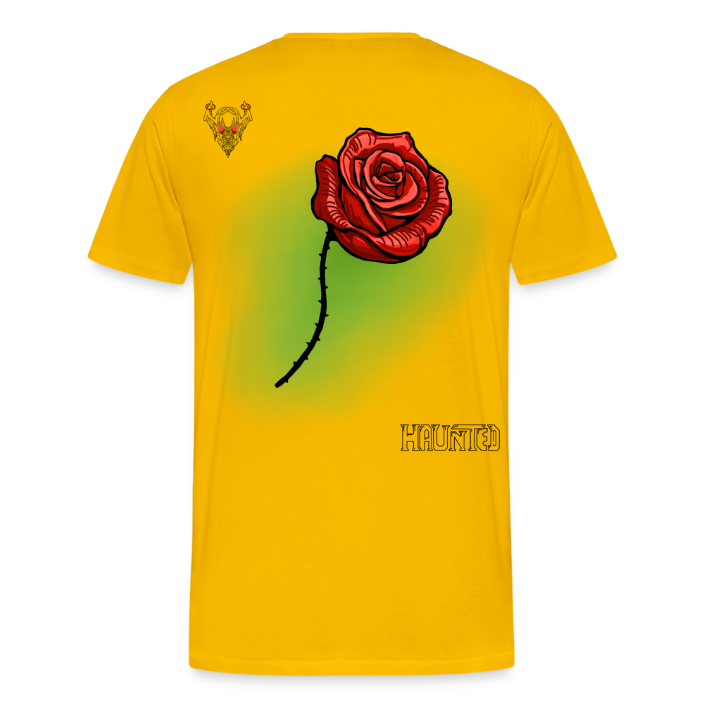 Man T-Shirt Rose on Green 3 - Sonnengelb