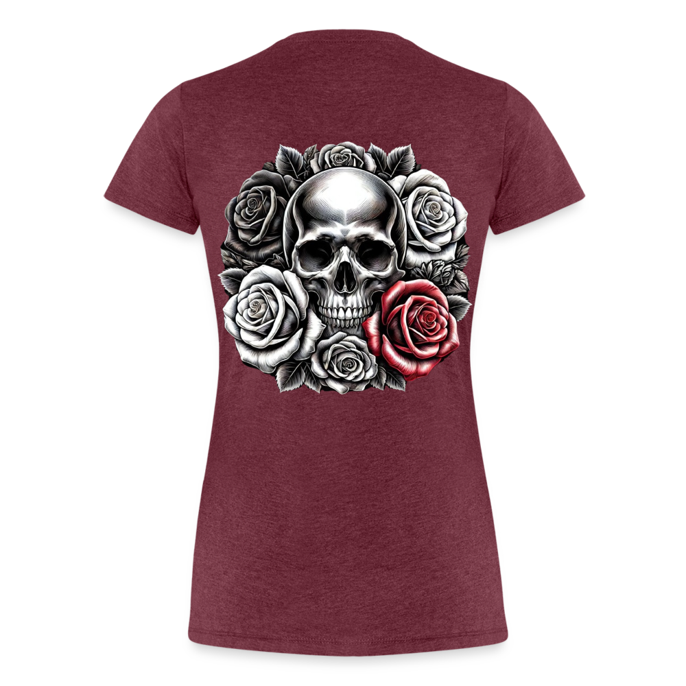 Women T-Shirt Skull Roses - Bordeauxrot meliert