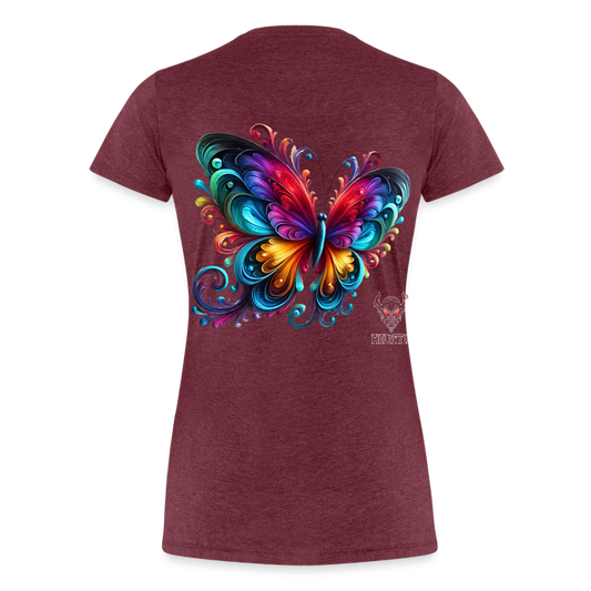 Woman T-Shirt Radiant Butterfly Art - Bordeauxrot meliert
