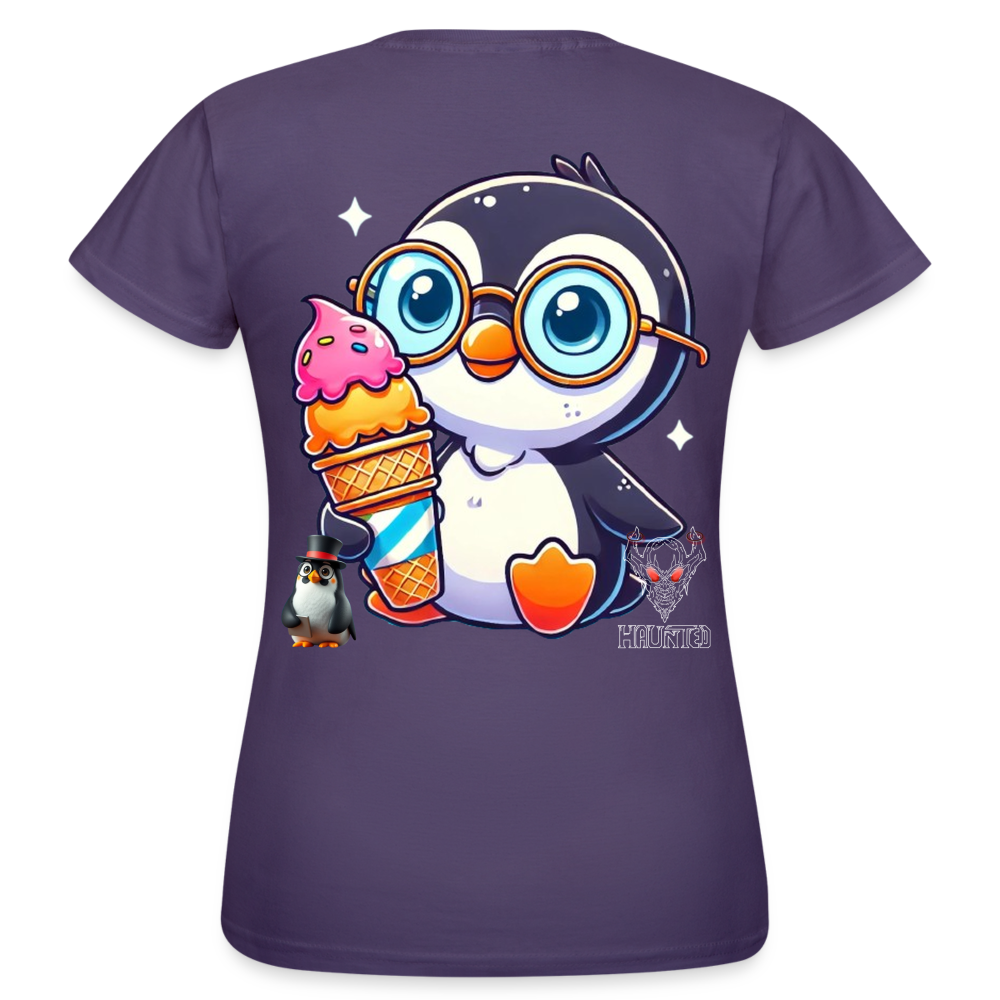 Women T-Shirt KasPenguin with Ice - Dunkellila