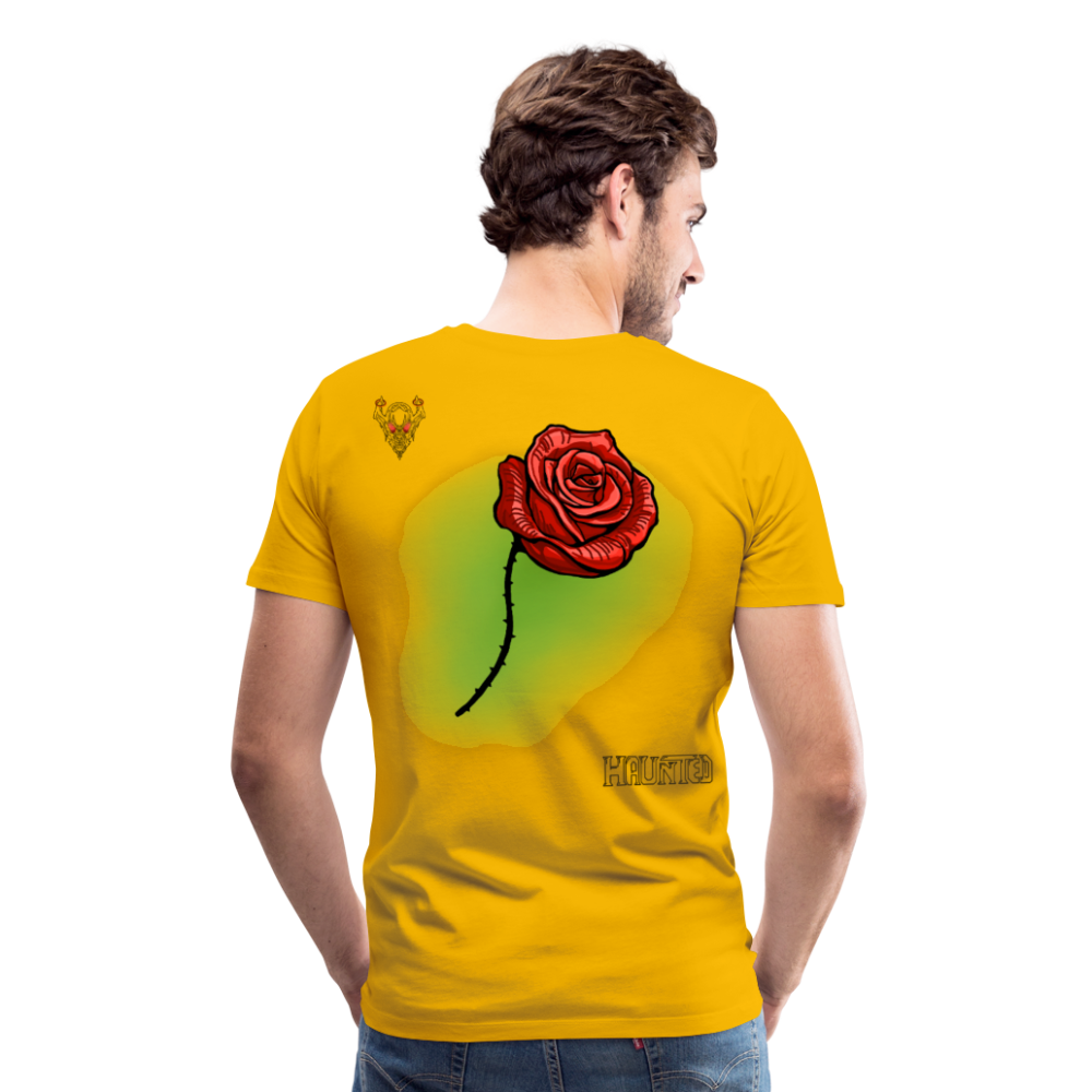 Man T-Shirt Rose on Green 3 - Sonnengelb