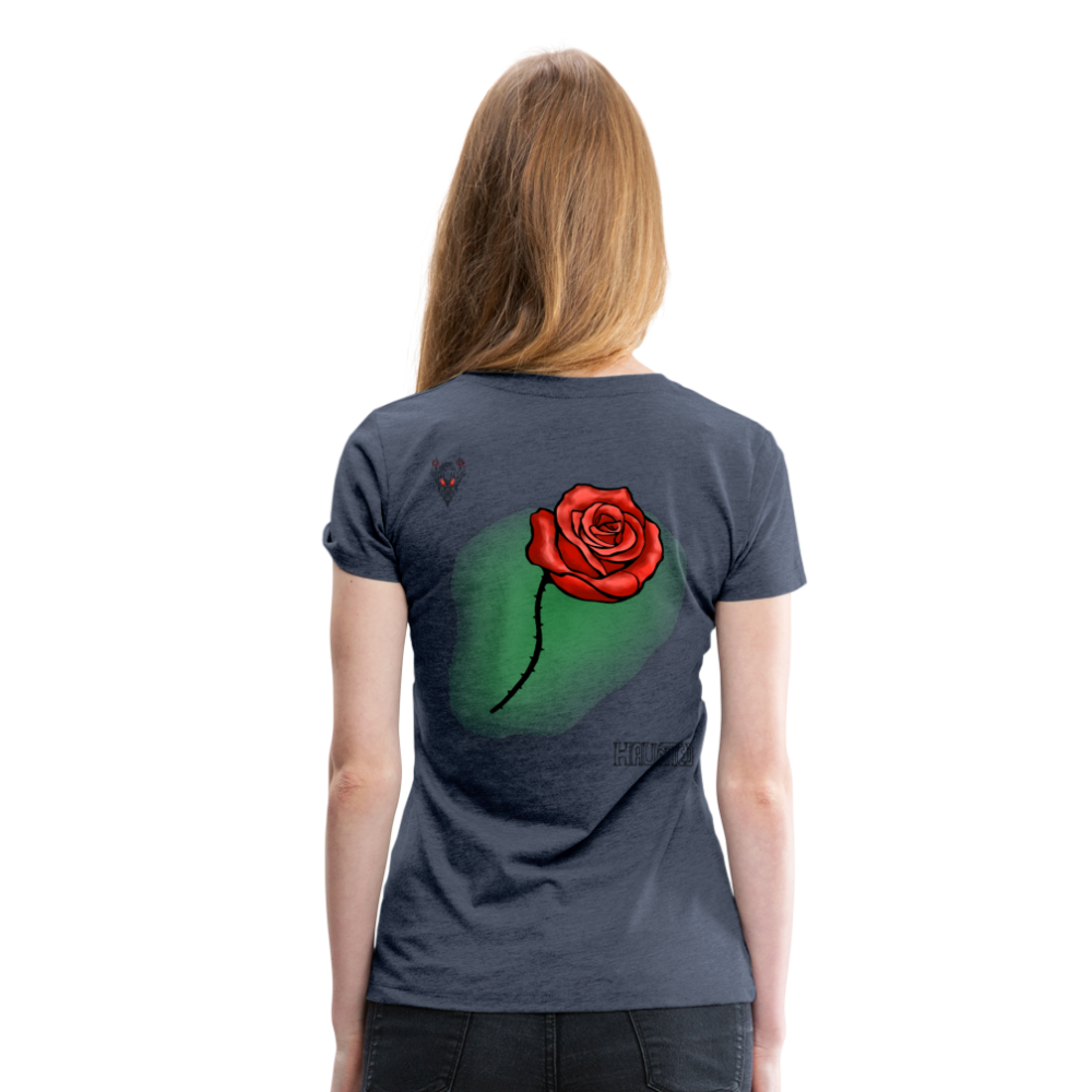 Woman T-Shirt Rose on Green 1 - Blau meliert