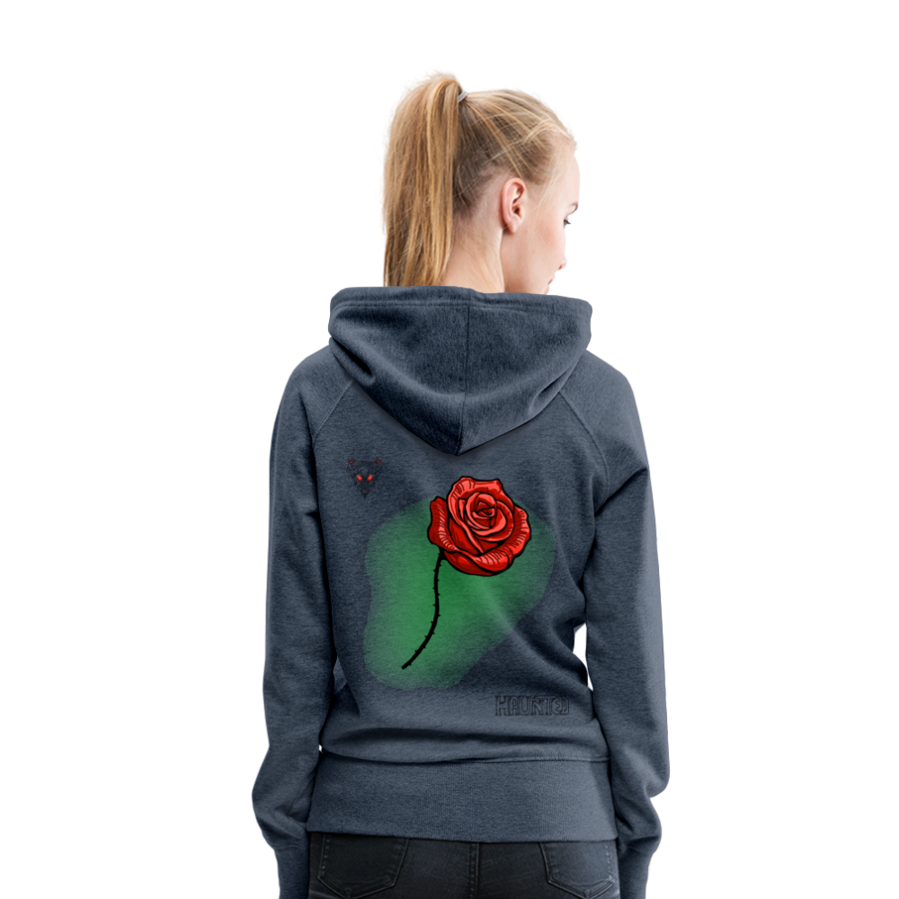 Woman Hoodie Rose on Green 3 - Jeansblau