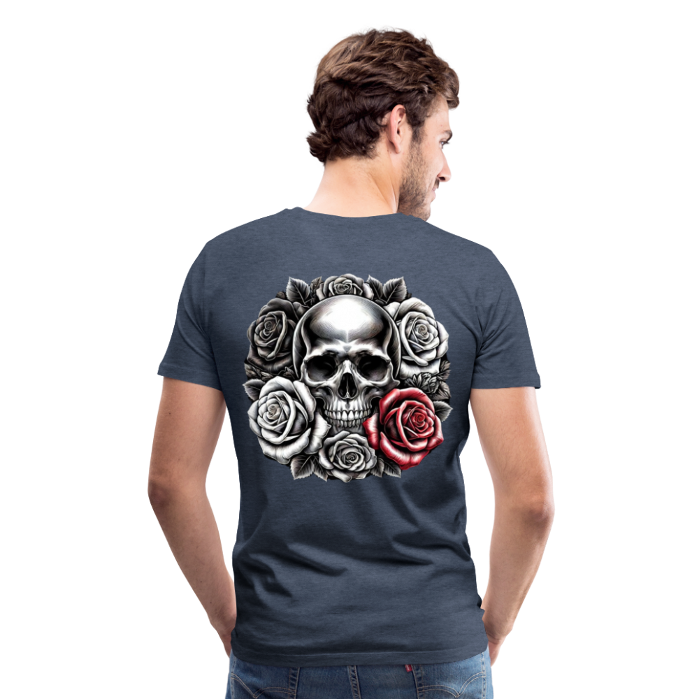 Men T-Shirt Skull Roses - Blau meliert
