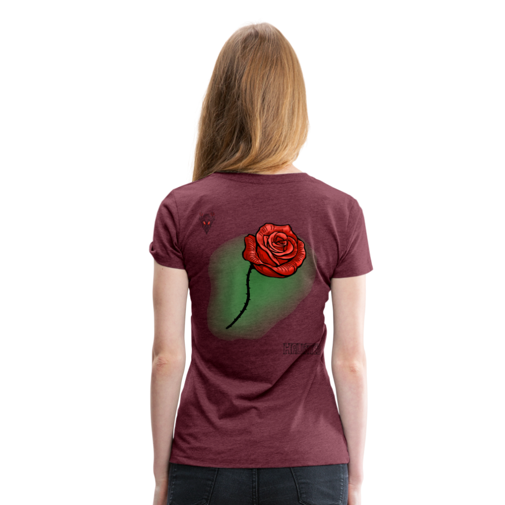 Woman T-Shirt Rose on Green 2 - Bordeauxrot meliert
