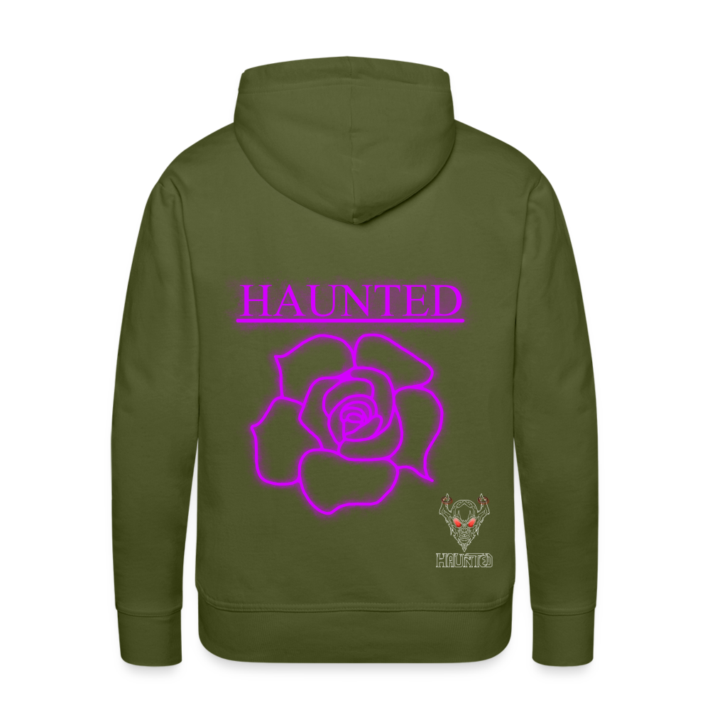 Men Hoodie Pink Neon Rose - Olivgrün
